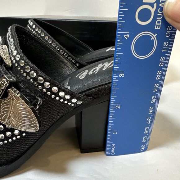 CAPE ROBBIN Women's Black Viv Rhinestone Denim Buckle Pointed-Toe Heels SZ 8 - Picture 5 of 16